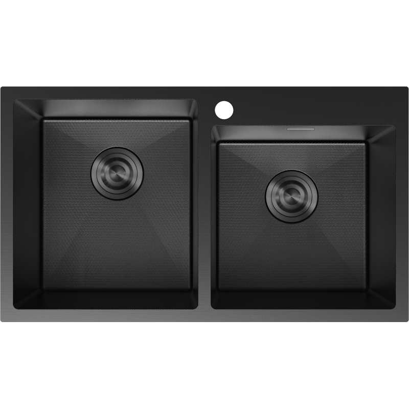 Mexen Xorin évier en acier inoxydable à 2 bacs 780 x 450 mm, noir HC - 6441782000-70HC