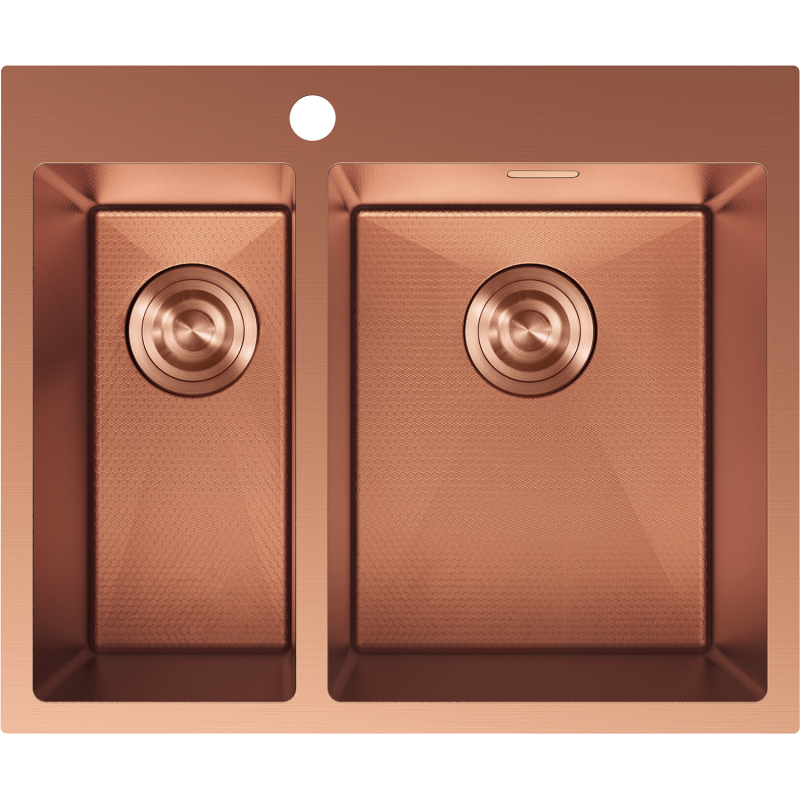 Mexen Flexo évier en acier inoxydable 1,5 bacs 610 x 510 mm, cuivre HC - 6446611500-65HC