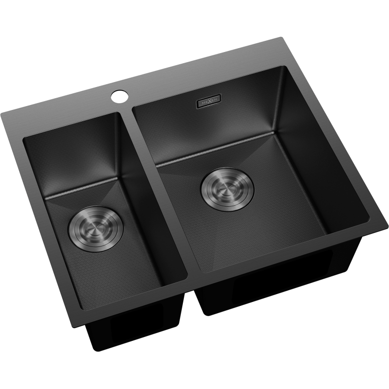 Mexen Flexo évier en acier inoxydable 1,5 cuves 610 x 510 mm, noir HC - 6446611500-70HC