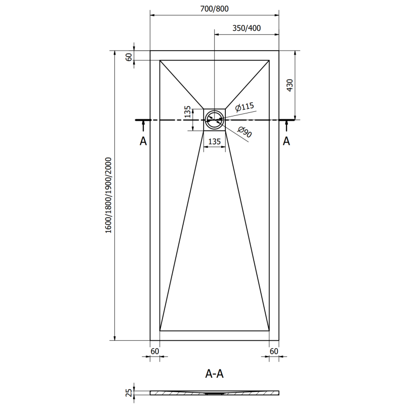 Mexen Stone+ receveur de douche en composite rectangulaire 200 x 80 cm, noir - 44708020