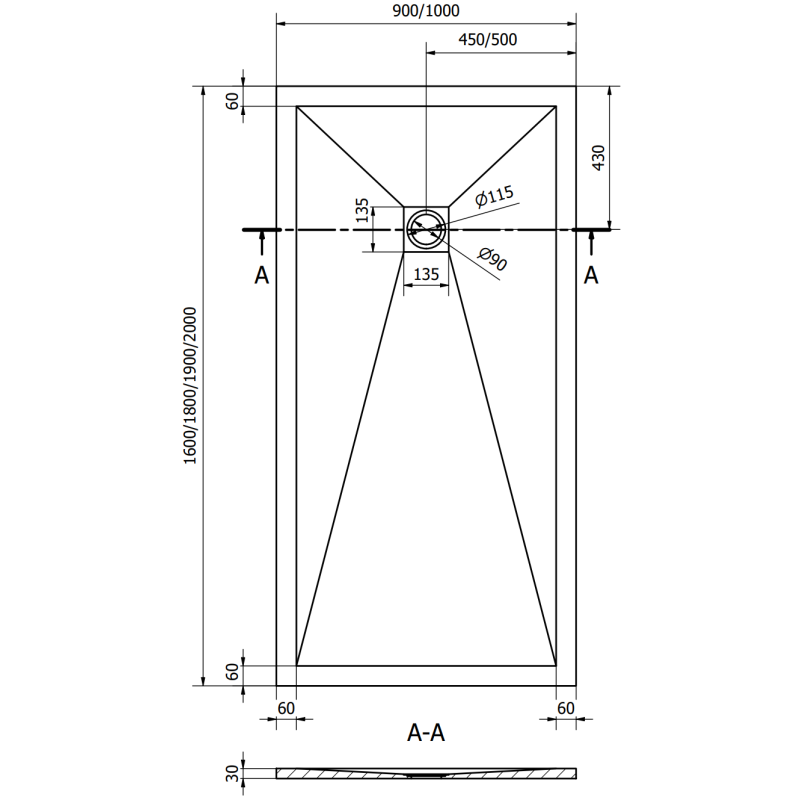 Mexen Stone+ receveur de douche en composite rectangulaire 180 x 90 cm, noir - 44709018