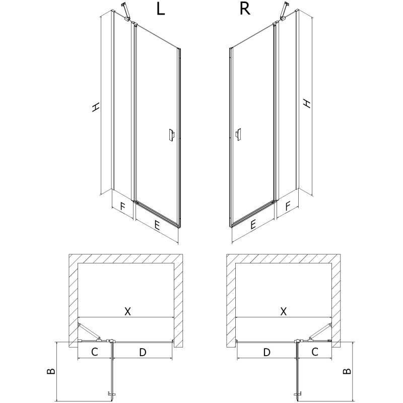 Mexen Mist porte de douche pivotante à gauche 120 cm, grille noire, noir - 8A4-120-000-70-77-L
