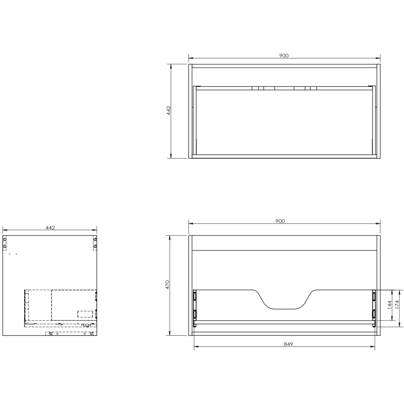 Mexen Orio meuble de salle de bain sous lavabo 90 cm, 1 tiroir, noir brillant - 91A10-09047-1-BF70