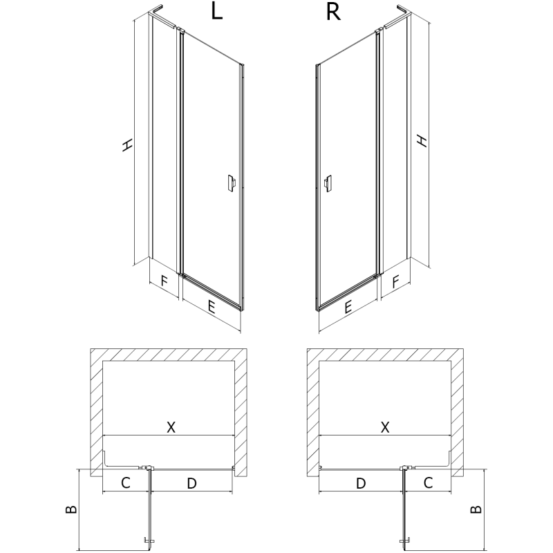 Mexen Mist L porte de douche pivotante gauche 105 cm, cadre noir, noire - 8A4L-105-000-70-70-L