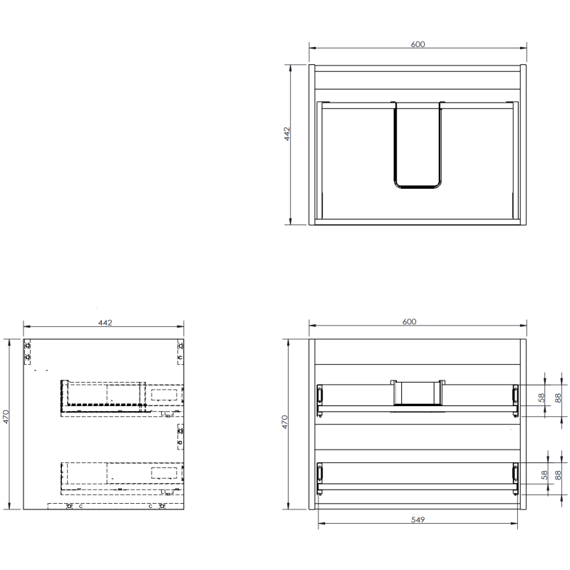 Mexen Rivel meuble de salle de bain sous lavabo 60 cm, 2 tiroirs, rainuré, graphite mat - 91A20-06047-2-BFF66