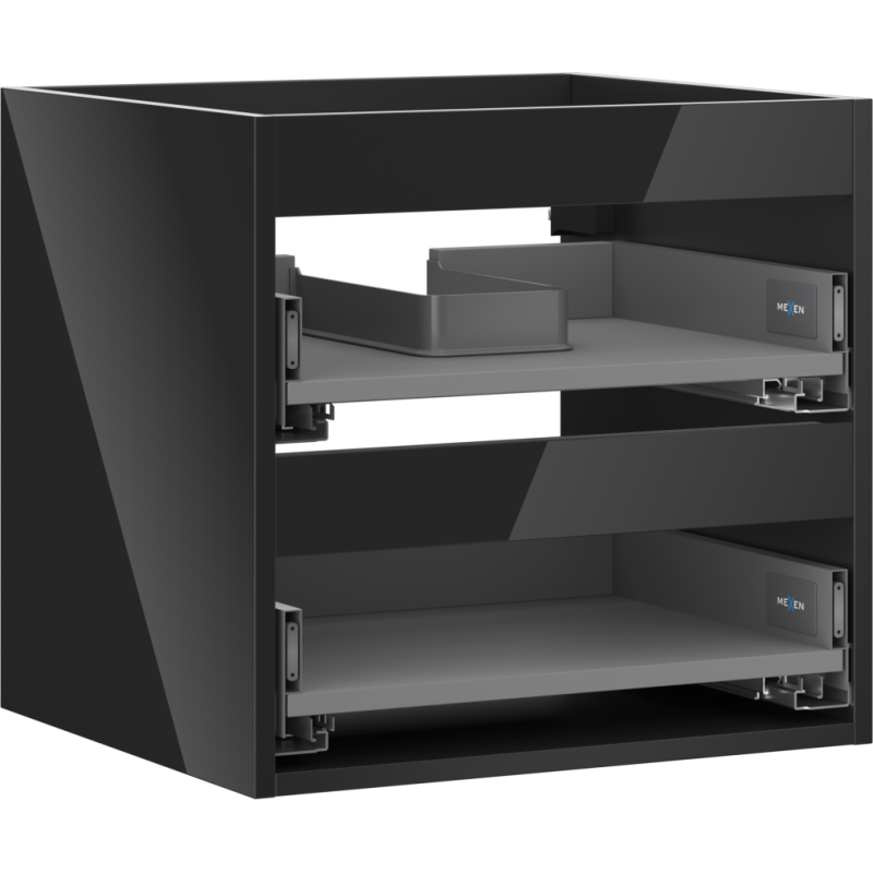 Mexen Box-A caisson de meuble sous-lavabo 50 cm, 2 tiroirs, noir brillant - 91AX0-0500-470-2-70