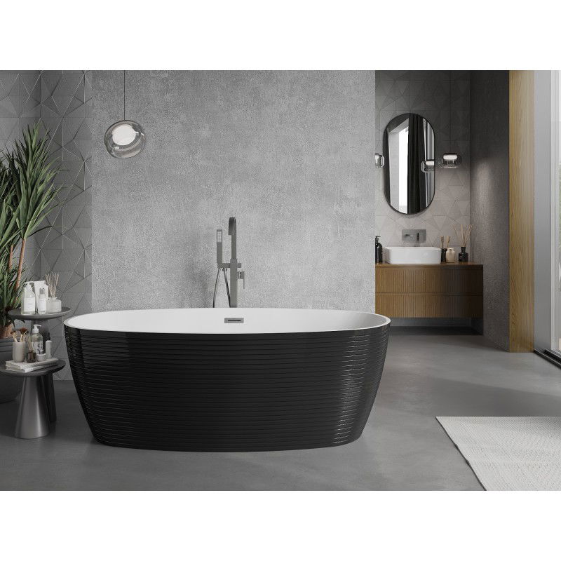 Mexen Lira baignoire autoportante modèle 170 x 80 cm, blanc/noir, trop-plein gris canon brossé - 52831708075-66