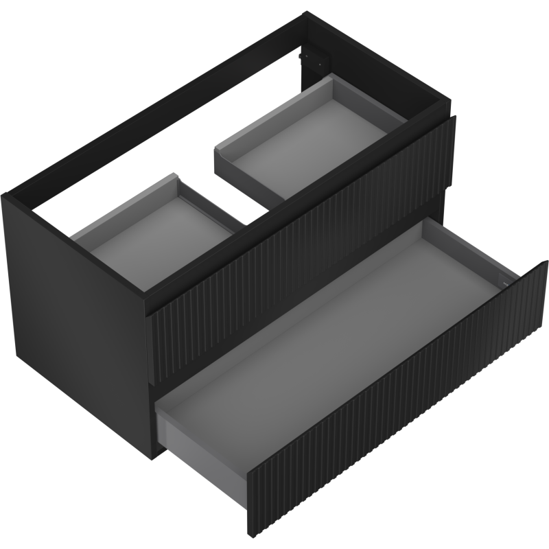 Mexen Rivel meuble de salle de bain sous-vasque 90 cm, 2 tiroirs, rainurée, noir mat - 91A20-09047-2-BFF71