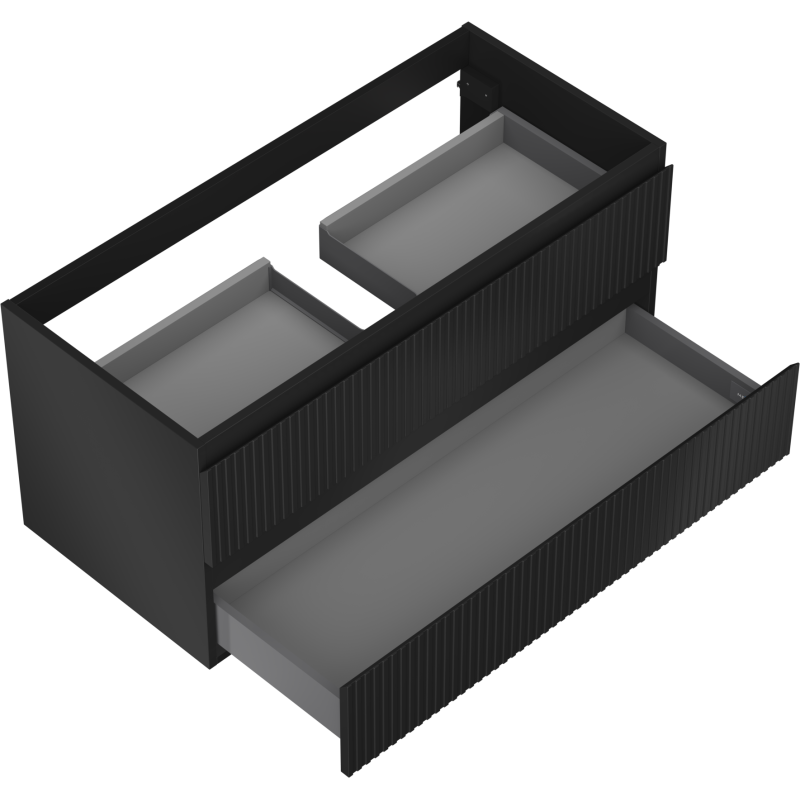 Mexen Rivel meuble de salle de bain sous vasque 100 cm, 2 tiroirs, rainuré, noir mat - 91A20-10047-2-BFF71