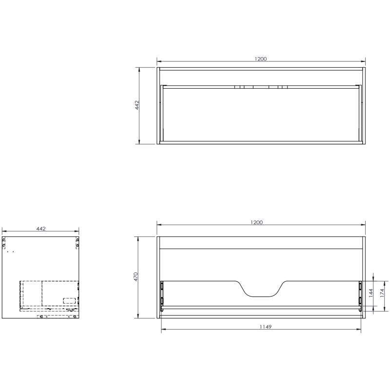 Mexen Orio meuble de salle de bain sous-lavabo 120 cm avec plateau, 1 tiroir, noir mat - 91A10-12047-1-BFC71