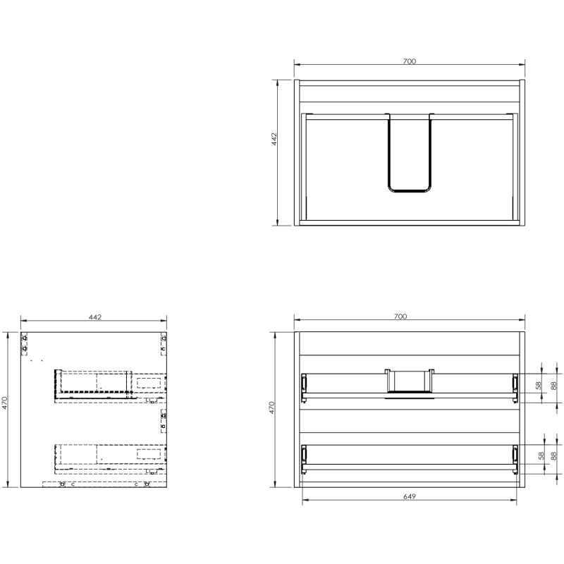 Mexen Orio meuble de salle de bains sous-vasque de 70 cm avec plateau, 2 tiroirs, gris mat - 91A10-07047-2-BFFC62