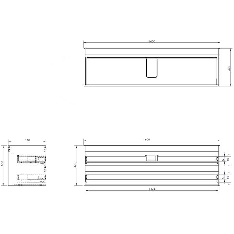 Mexen Orio meuble de salle de bains sous-lavabo 160 cm avec plan, 2 tiroirs, noir brillant - 91A10-16047-2-BFFC70