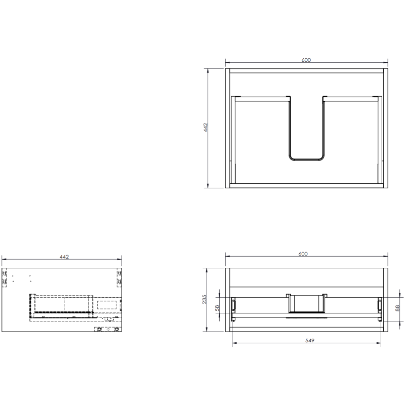 Mexen Rivel meuble de salle de bain sous lavabo 60 cm avec plateau, 1 tiroir, rainuré, blanc mat - 91A20-06023-1-BFC01
