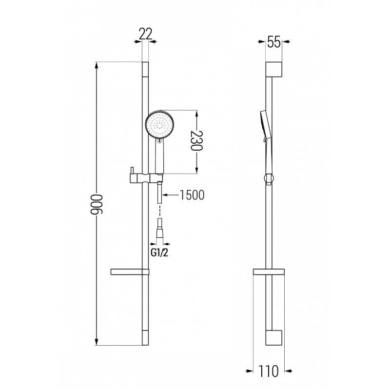 Mexen DS75 ensemble de douche coulissant, chromé - 785754583-02