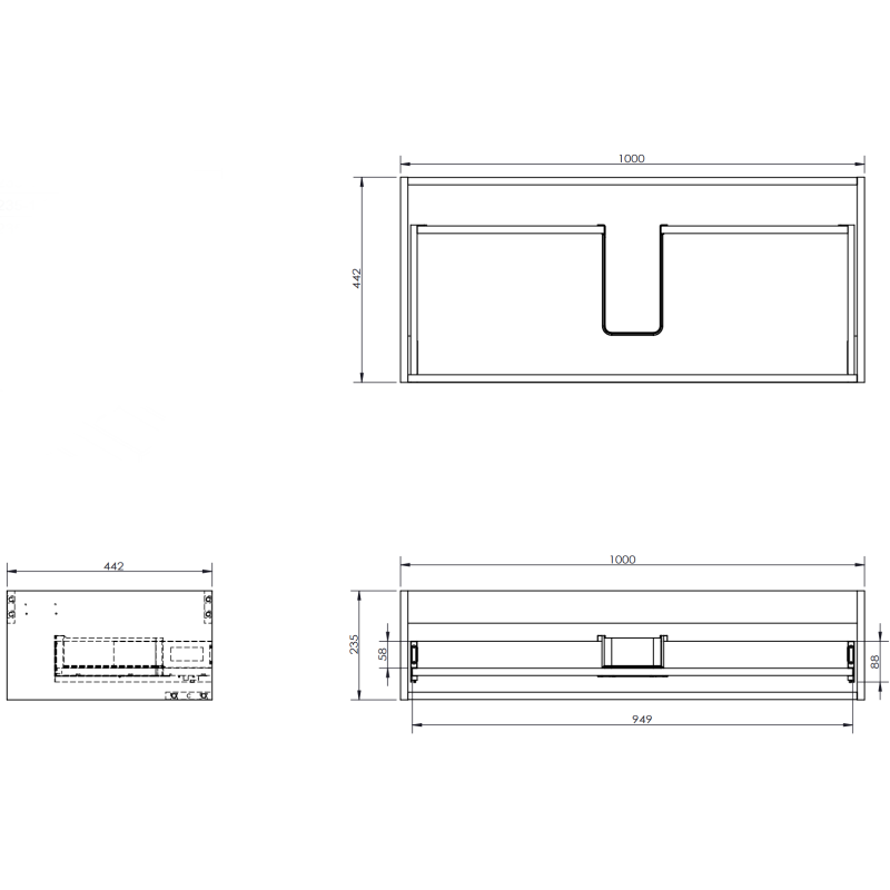 Mexen Rivel meuble de salle de bains sous lavabo 100 cm avec plateau, 1 tiroir, rainuré, noir mat - 91A20-10023-1-BFC71
