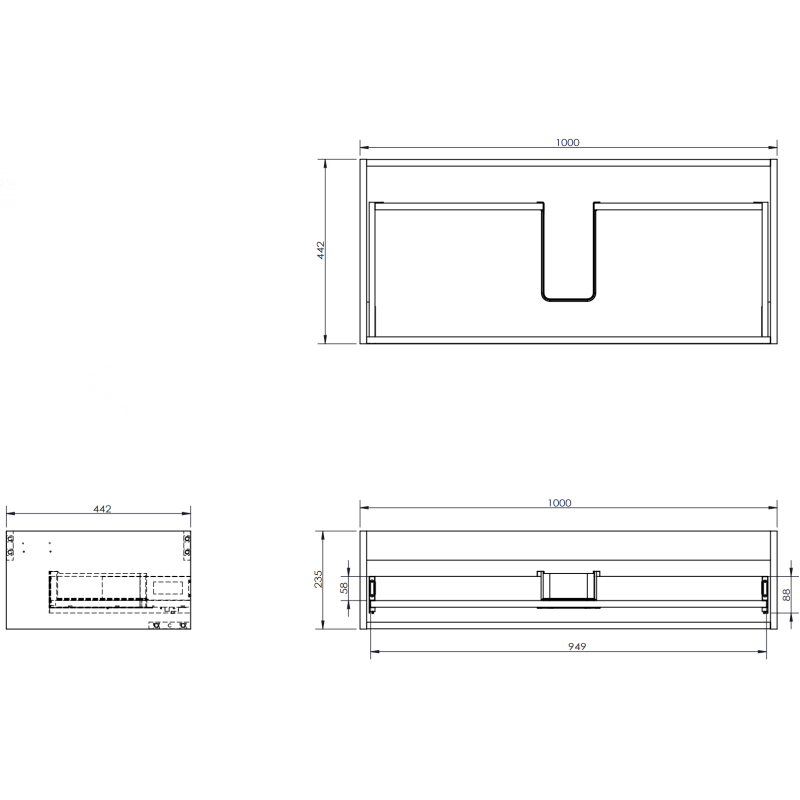 Mexen Rivel meuble de salle de bain sous lavabo 100 cm avec plateau, 1 tiroir, cannelé, noyer - 91A20-10023-1-BFC86