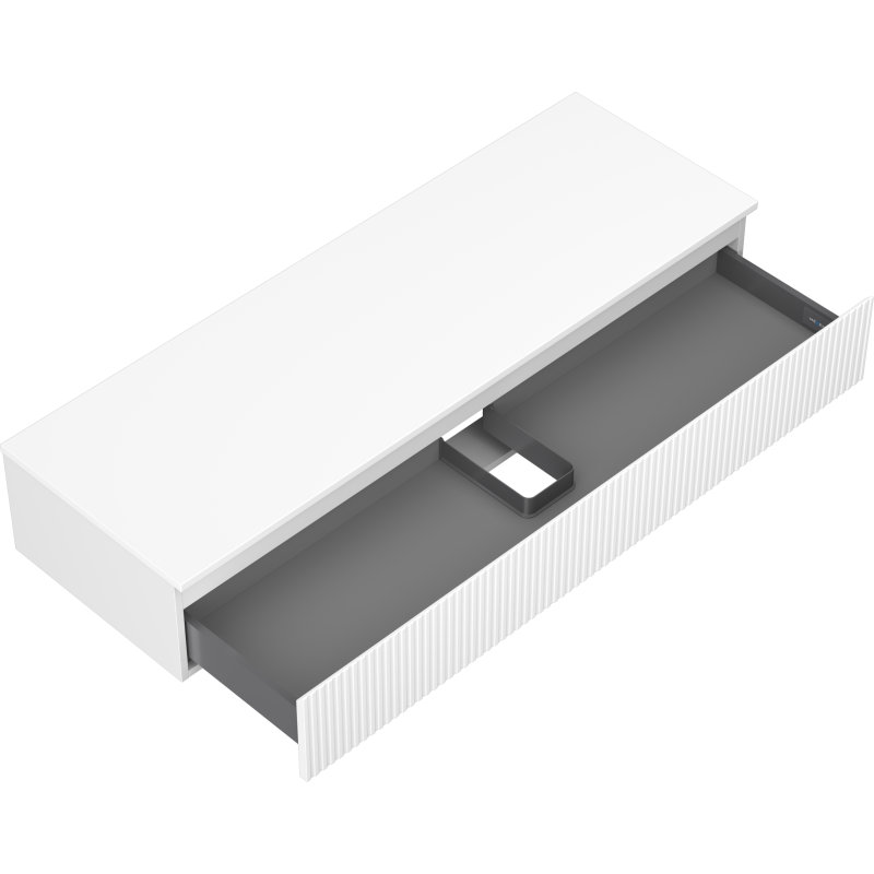 Mexen Rivel armoire de salle de bains sous-vasque 140 cm avec plateau, 1 tiroir, rainurée, blanc mat - 91A20-14023-1-BFC01