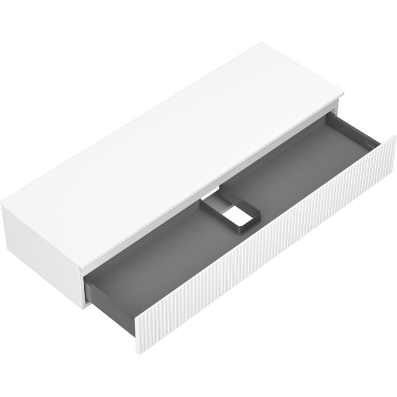 Mexen Rivel meuble sous-lavabo 140 cm avec plateau, 1 tiroir, rainuré, blanc mat - 91A20-14023-1-BFC01