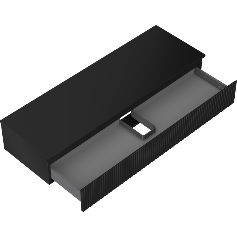 Mexen Rivel armoire de salle de bain sous lavabo 140 cm avec plateau, 1 tiroir, rainuré, noir mat - 91A20-14023-1-BFC71