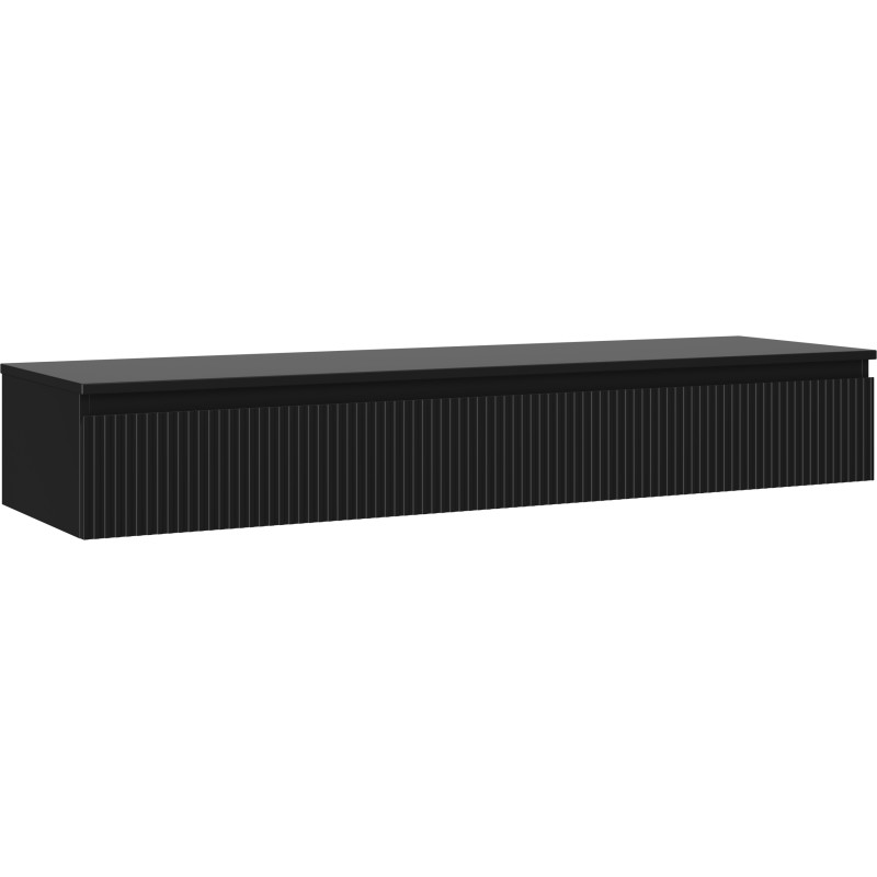 Mexen Rivel meuble de salle de bain sous lavabo 160 cm avec plateau, 1 tiroir, rainuré, noir mat - 91A20-16023-1-BFC71