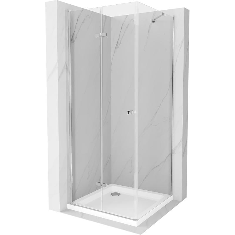 Mexen Lima cabine de douche pliante 80 x 100 cm, transparent, chrome + bac de douche Flat - 856-080-100-01-00-4010
