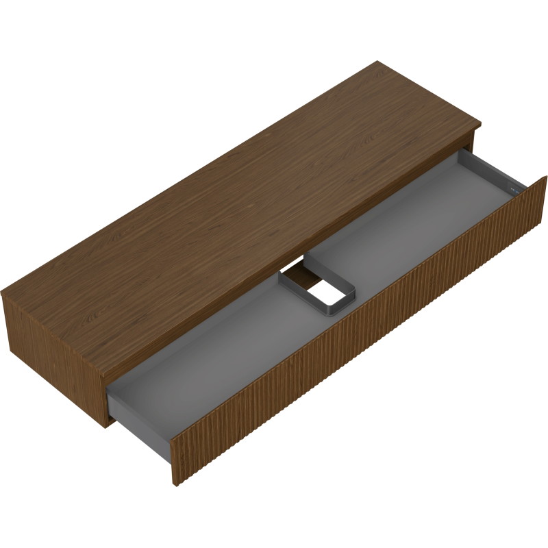 Mexen Rivel armoire de salle de bain sous lavabo 160 cm avec plateau, 1 tiroir, rainuré, noyer - 91A20-16023-1-BFC86