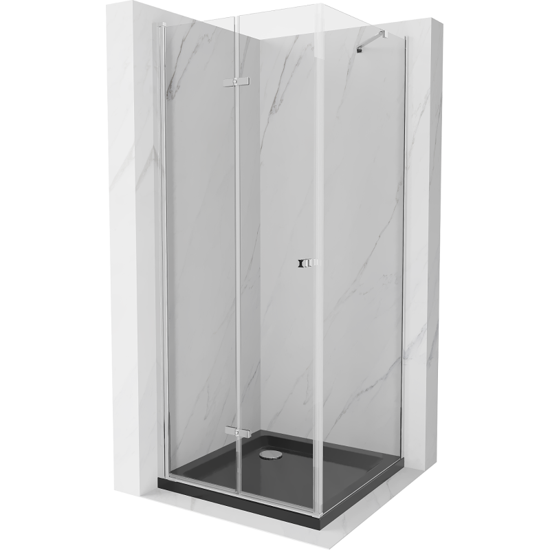 Mexen Lima cabine de douche pliante 80 x 80 cm, transparent, chrome + receveur Flat, noir - 856-080-080-01-00-4070