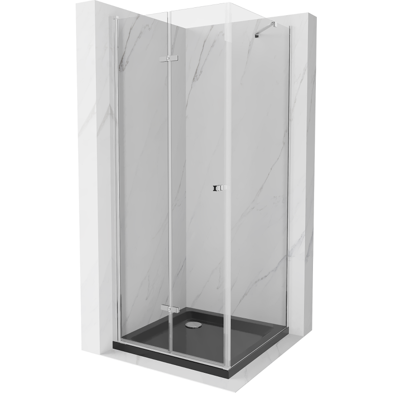Mexen Lima cabine de douche pliante 80 x 80 cm, transparente, chrome + receveur Flat, noir - 856-080-080-01-00-4070