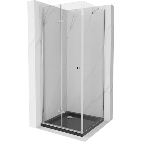 Mexen Lima cabine de douche pliante 80 x 80 cm, transparent, chrome + receveur Flat, noir - 856-080-080-01-00-4070