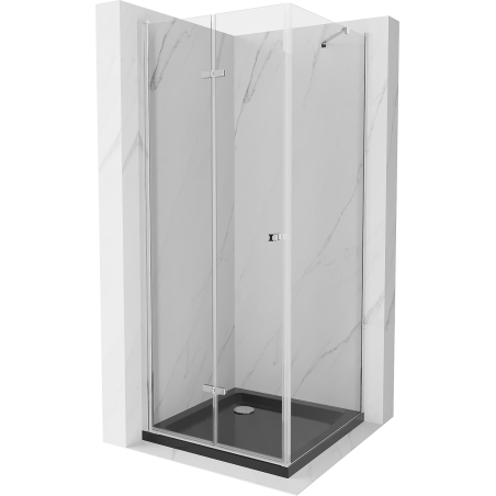 Mexen Lima cabine de douche pliante 80 x 80 cm, transparente, chrome + receveur Flat, noir - 856-080-080-01-00-4070