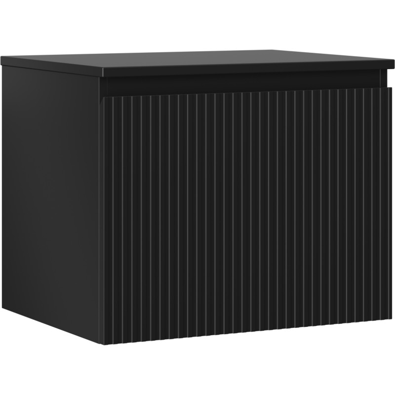 Mexen Rivel armoire de salle de bain sous-vasque 60 cm avec plateau, 1 tiroir, nervurée, noir mat - 91A20-06047-1-BFC71