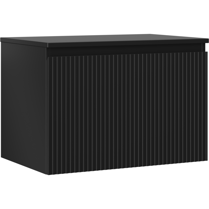 Mexen Rivel armoire de salle de bain sous-vasque 70 cm avec plateau, 1 tiroir, rainuré, noir mat - 91A20-07047-1-BFC71