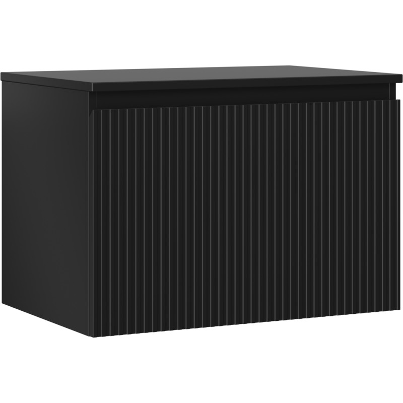 Mexen Rivel meuble sous-lavabo 70 cm avec plateau, 1 tiroir, rainuré, noir mat - 91A20-07047-1-BFC71