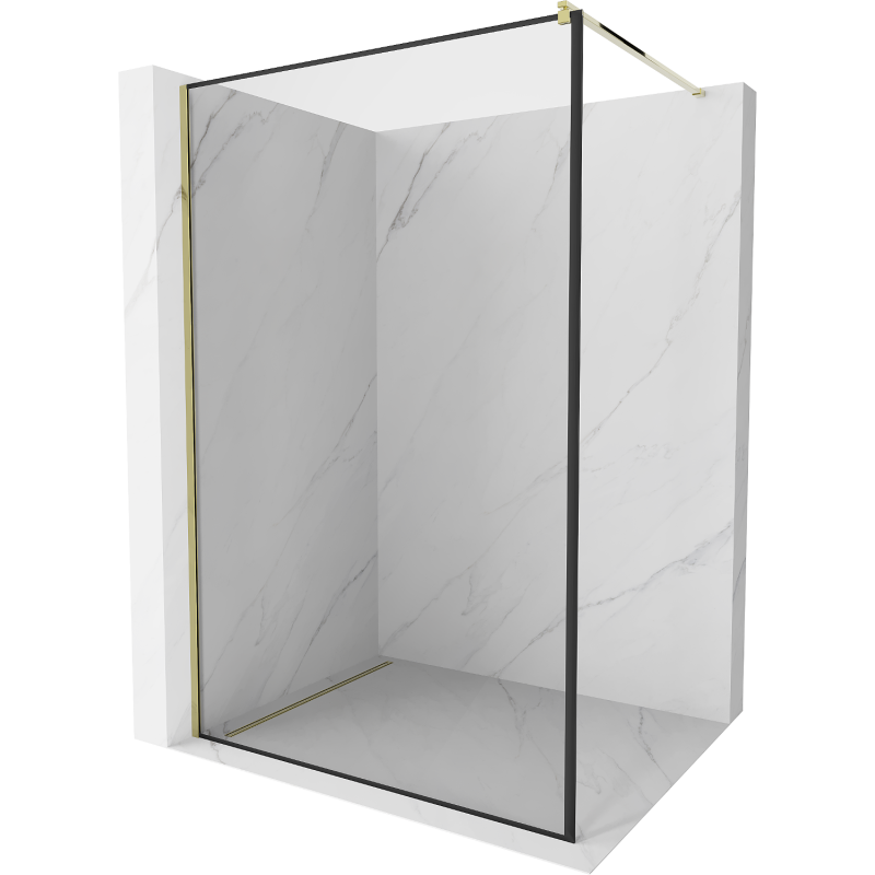 Mexen Kioto paroi de douche Walk-in 120 x 200 cm, cadre noir 8 mm, or - 800-120-101-50-70