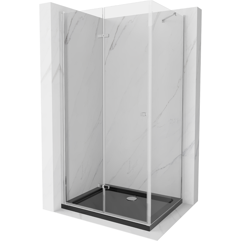 Mexen Lima cabine de douche pliante 90 x 120 cm, transparent, chrome + receveur Flat, noir - 856-090-120-01-00-4070