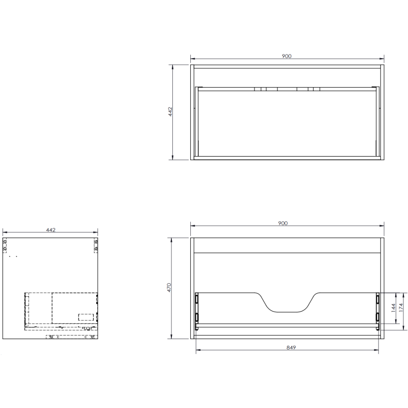 Mexen Rivel armoire de salle de bain sous vasque 90 cm avec plateau, 1 tiroir, rainurée, noir mat - 91A20-09047-1-BFC71