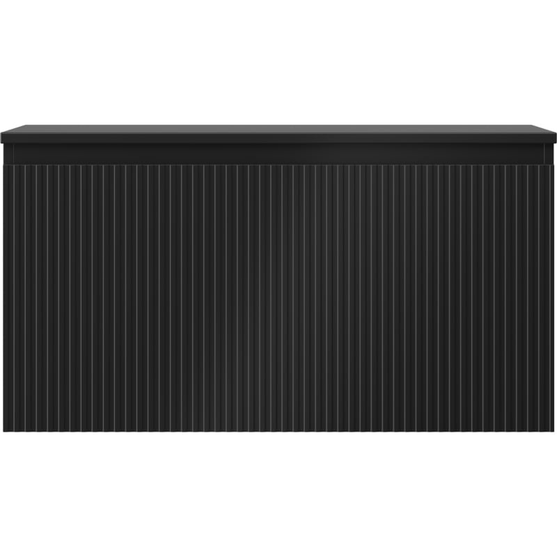 Mexen Rivel meuble-lavabo de salle de bain 90 cm avec plateau, 1 tiroir, rainuré, noir mat - 91A20-09047-1-BFC71
