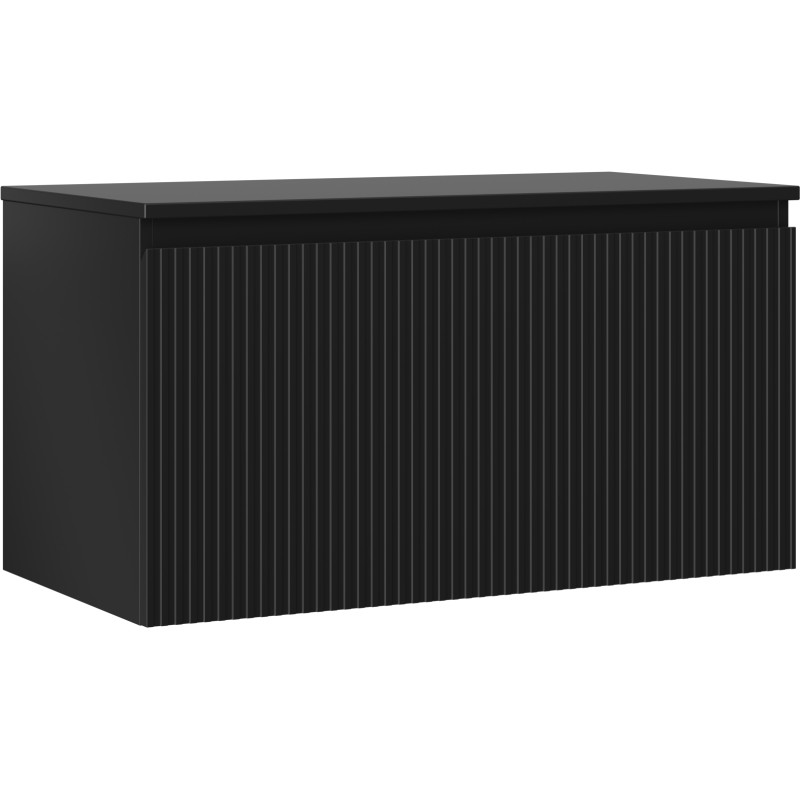Mexen Rivel meuble-lavabo de salle de bain 90 cm avec plateau, 1 tiroir, rainuré, noir mat - 91A20-09047-1-BFC71
