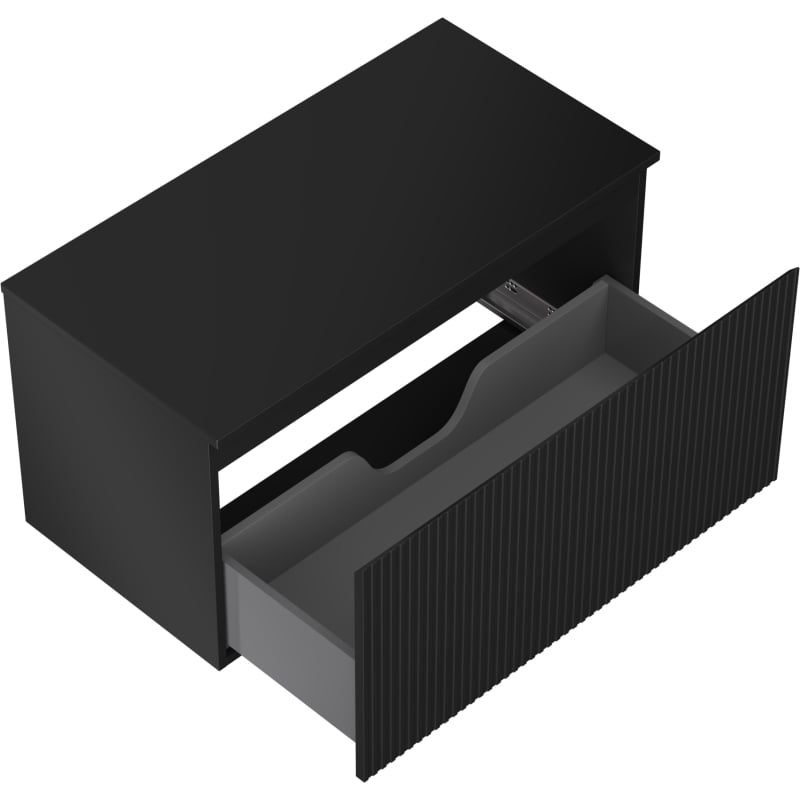 Mexen Rivel meuble-lavabo de salle de bain 90 cm avec plateau, 1 tiroir, rainuré, noir mat - 91A20-09047-1-BFC71
