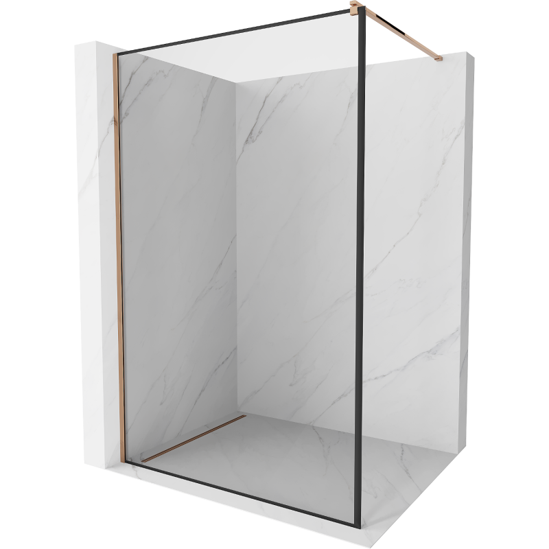 Mexen Kioto cloison de douche Walk-in 90 x 200 cm, cadre noir 8 mm, or rose - 800-090-101-60-70