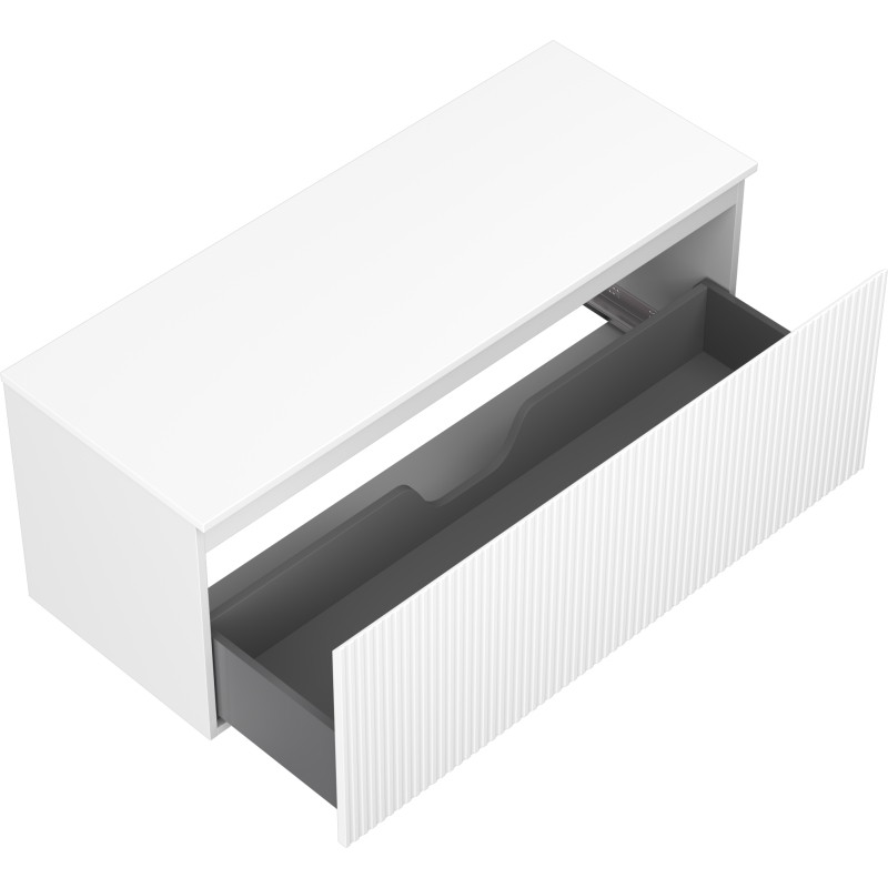 Mexen Rivel armoire de salle de bains sous lavabo 120 cm avec plateau, 1 tiroir, rainurée, blanc mat - 91A20-12047-1-BFC01