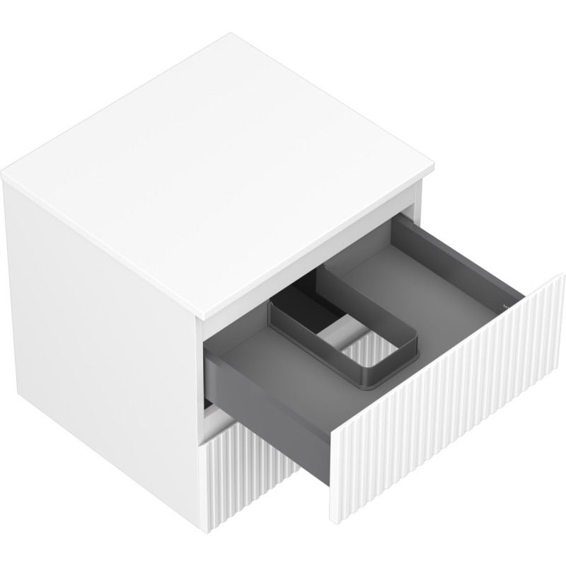 Mexen Rivel armoire de salle de bain sous-vasque 50 cm avec plateau, 2 tiroirs, rainurée, blanc mat - 91A20-05047-2-BFFC01