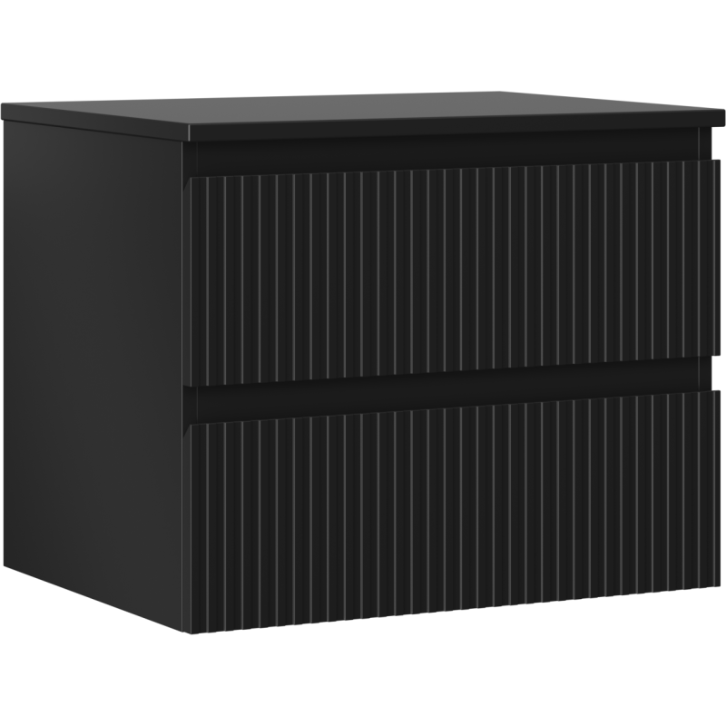 Mexen Rivel armoire de salle de bain sous-vasque 60 cm avec plateau, 2 tiroirs, rainuré, noir mat - 91A20-06047-2-BFFC71