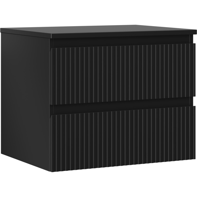 Mexen Rivel meuble de salle de bain sous-vasque 60 cm avec plateau, 2 tiroirs, rainuré, noir mat - 91A20-06047-2-BFFC71