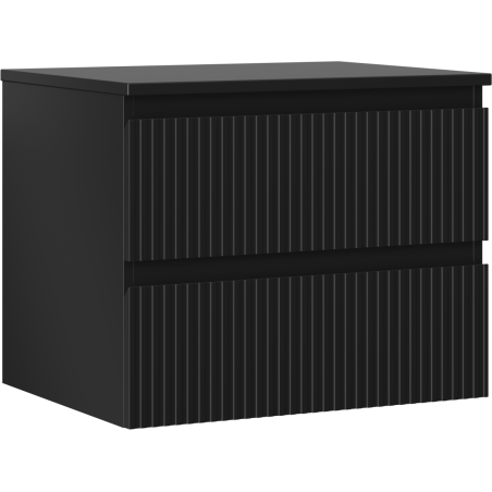 Mexen Rivel armoire de salle de bain sous-vasque 60 cm avec plateau, 2 tiroirs, rainuré, noir mat - 91A20-06047-2-BFFC71