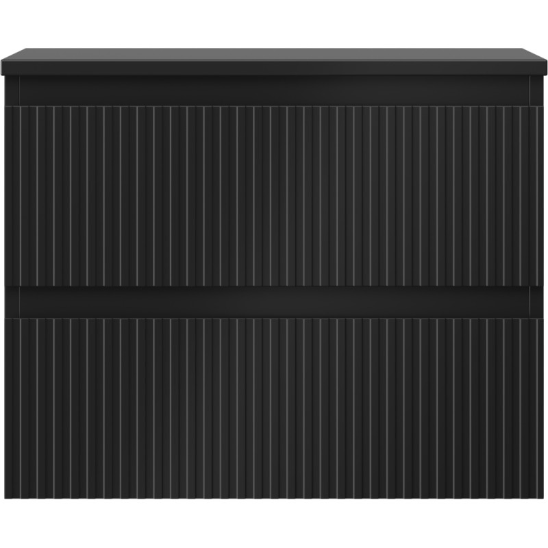 Mexen Rivel meuble de salle de bain sous-vasque 60 cm avec plateau, 2 tiroirs, rainuré, noir mat - 91A20-06047-2-BFFC71