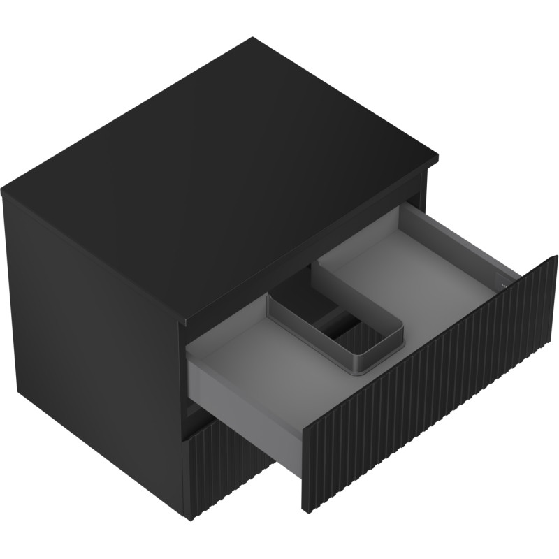 Mexen Rivel meuble de salle de bain sous-vasque 60 cm avec plateau, 2 tiroirs, rainuré, noir mat - 91A20-06047-2-BFFC71
