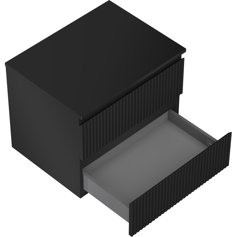 Mexen Rivel meuble de salle de bain sous-vasque 60 cm avec plateau, 2 tiroirs, rainuré, noir mat - 91A20-06047-2-BFFC71