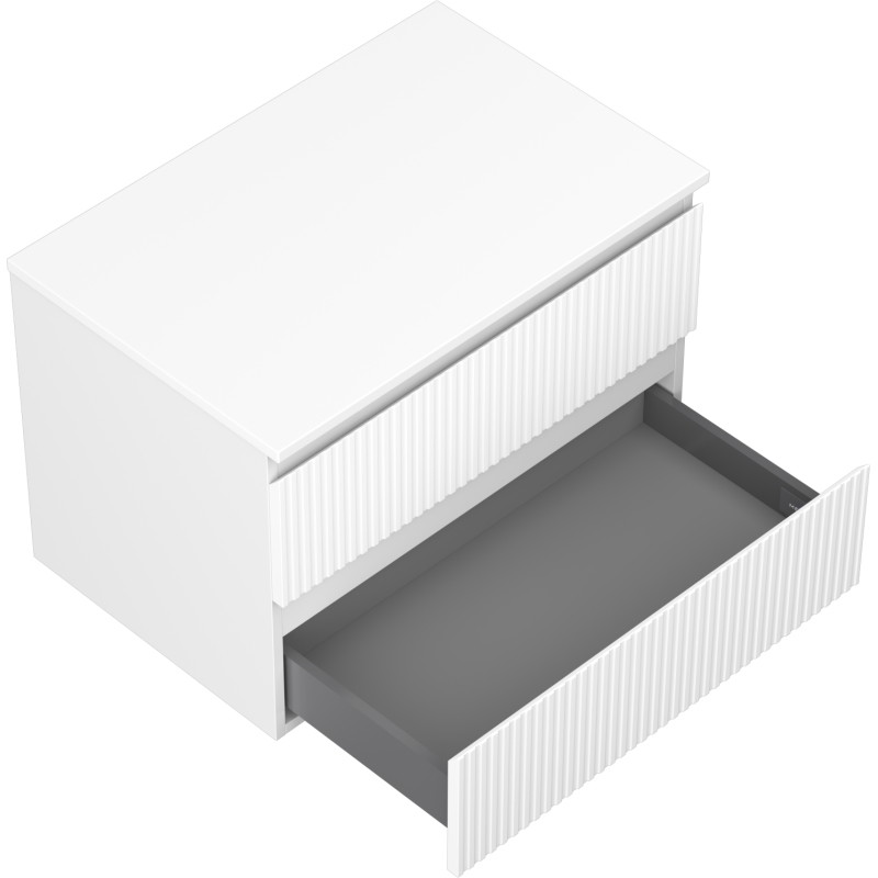 Mexen Rivel Meuble de salle de bain sous vasque 70 cm avec plateau, 2 tiroirs, rainuré, blanc mat - 91A20-07047-2-BFFC01