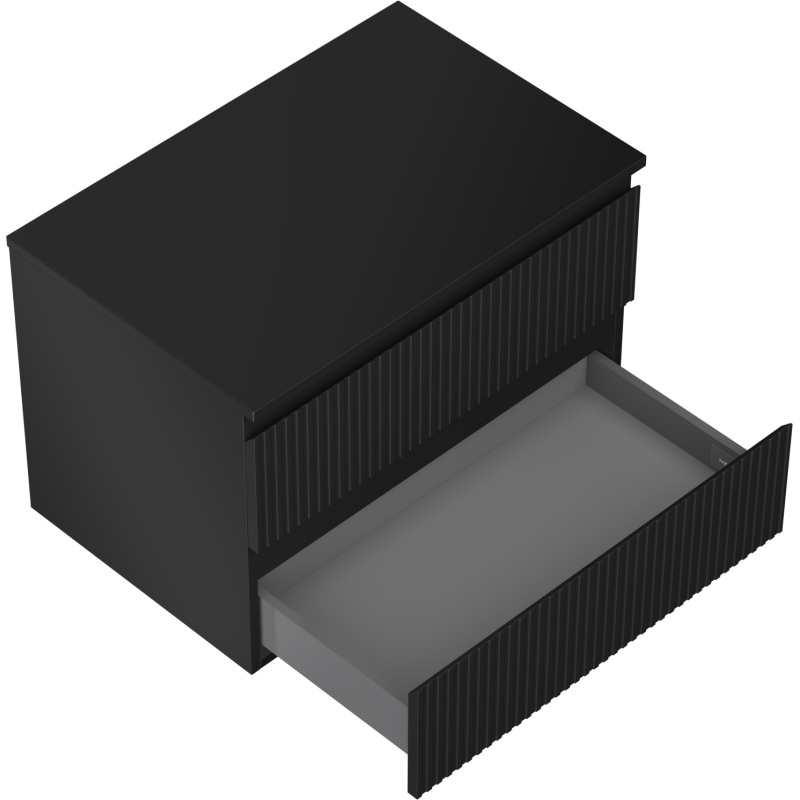Mexen Rivel armoire de salle de bain sous lavabo 70 cm avec plateau, 2 tiroirs, rainurée, noir mat - 91A20-07047-2-BFFC71